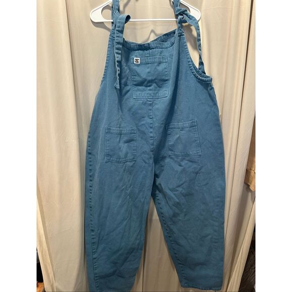 Lucy & Yak Pants - Lucy & Yak Organic Cotton Tie Shoulder Dungarees Overalls Slate Blue XXL